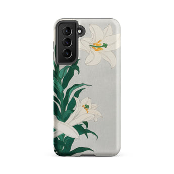 Lilies - Ohara Koson Shin-hanga Art Samsung Case, Galaxy S21 Fe / Matte, White Samsung Galaxy Smartphone Case Floral Lily Design