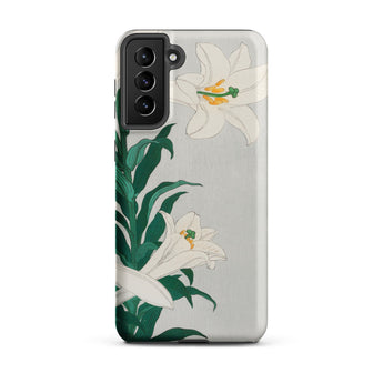 Lilies - Ohara Koson Shin-hanga Art Samsung Case, Galaxy S21 Plus / Matte, White Floral Phone Case Green Leaves