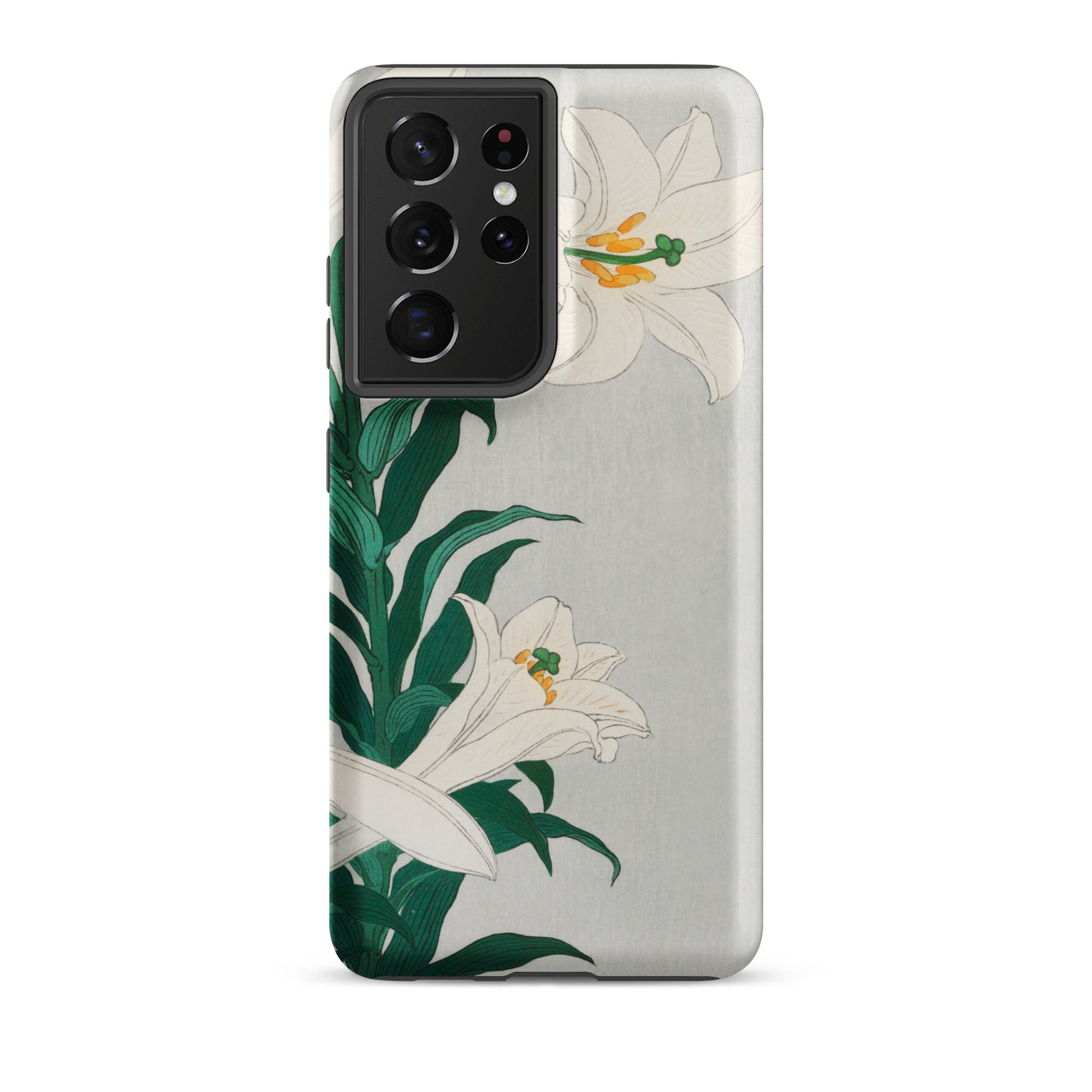 Lilies Ohara Koson Shin Hanga Art Samsung Case, Galaxy S21 Ultra / Matte, White Phone Case Delicate Lily Flower Design