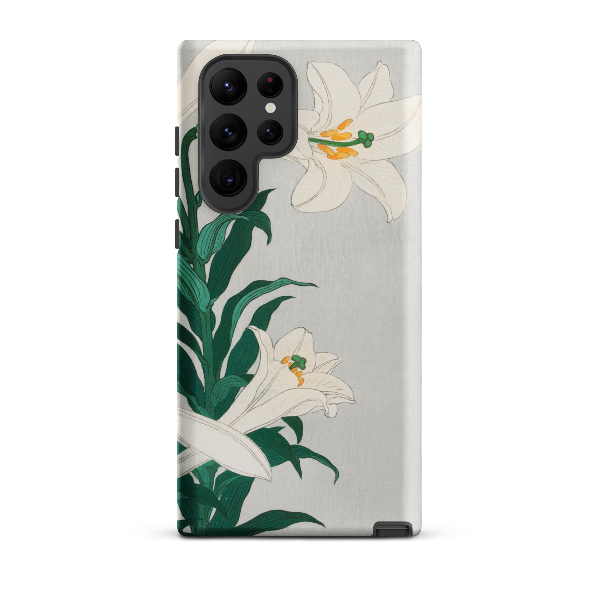 Lilies Ohara Koson Shin Hanga Art Samsung Case, Galaxy S22 Ultra / Matte, Smartphone Case Botanical Illustration White Lilies Green Foliage