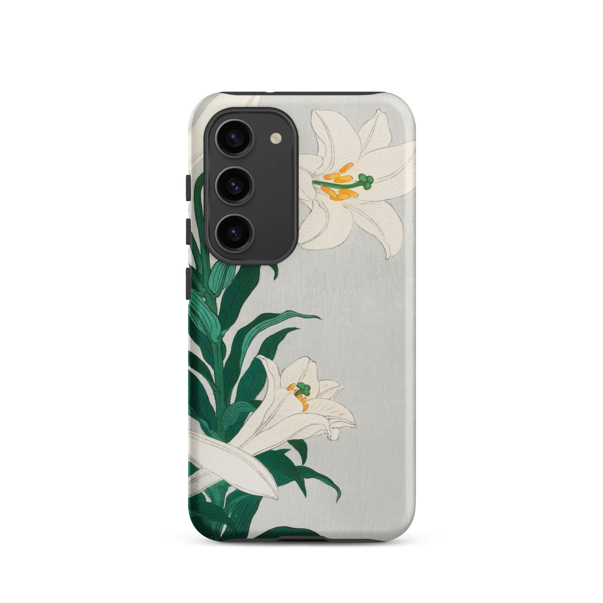 Lilies Ohara Koson Shin Hanga Art Samsung Case, Galaxy S23 / Matte, Smartphone Case White Lily Green Foliage Design