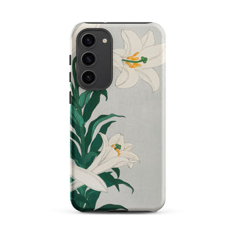 Lilies - Ohara Koson Shin-hanga Art Samsung Case, Galaxy S23 Plus / Matte, White Phone Case Floral Design Lilies Green Leaves