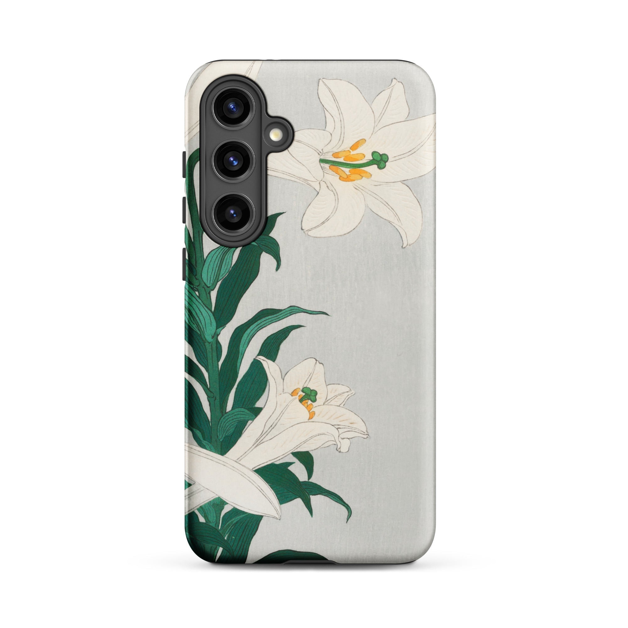 Lilies Ohara Koson Shin Hanga Art Samsung Case, Galaxy S24 Plus / Matte, Smartphone Case White Lily Green Foliage Design