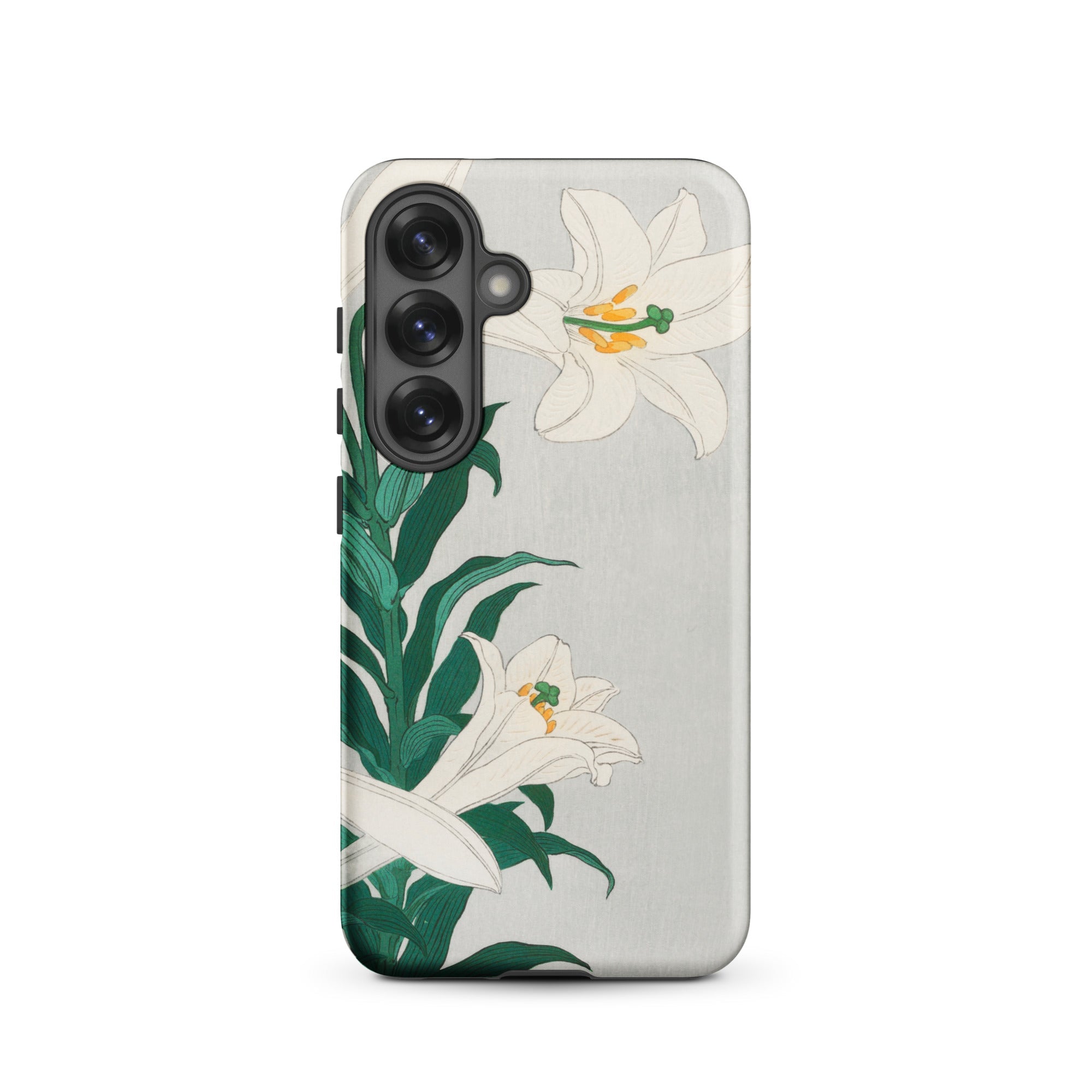 Lilies Ohara Koson Shin Hanga Art Samsung Case, Galaxy S25 / Matte, Smartphone Case White Lily Green Foliage Design