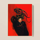 Lilith - Sapphic Witch Art Framed Canvas, 12x16’’ / 31x41cm / Natural Floating Frame, Framed Painting Woman Snake-like Hair Red Background