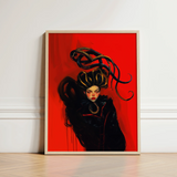 Framed Artwork Stylized Portrait Woman Dark Hair Adorned Sapphic Witch, Art, Print