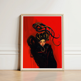 Framed Artwork Stylized Portrait Woman Black Serpentine Hair Sapphic Witch, Art, Print
