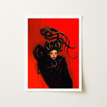 Lilith - Sapphic Witch Art Print / Canvas Framed Artwork Dark-haired Figure Ornate Serpentine Hair Bold, Prints