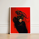 Framed Artwork Stylized Portrait Woman Dark Hair Adorned Sapphic Witch, Art, Print