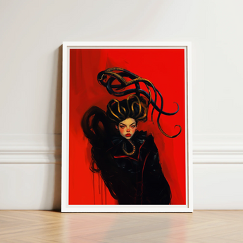 Framed Artwork Stylized Portrait Woman Black Hair Adorned Sapphic Witch, Art, Print