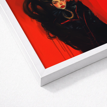Framed Artwork Stylized Illustration Woman Long Black Hair Sapphic Witch, Art, Print