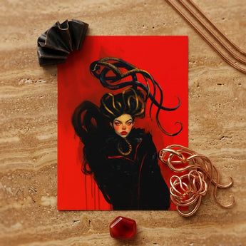 Red Rectangular Art Print Stylized Portrait Woman Intricate Sapphic Witch