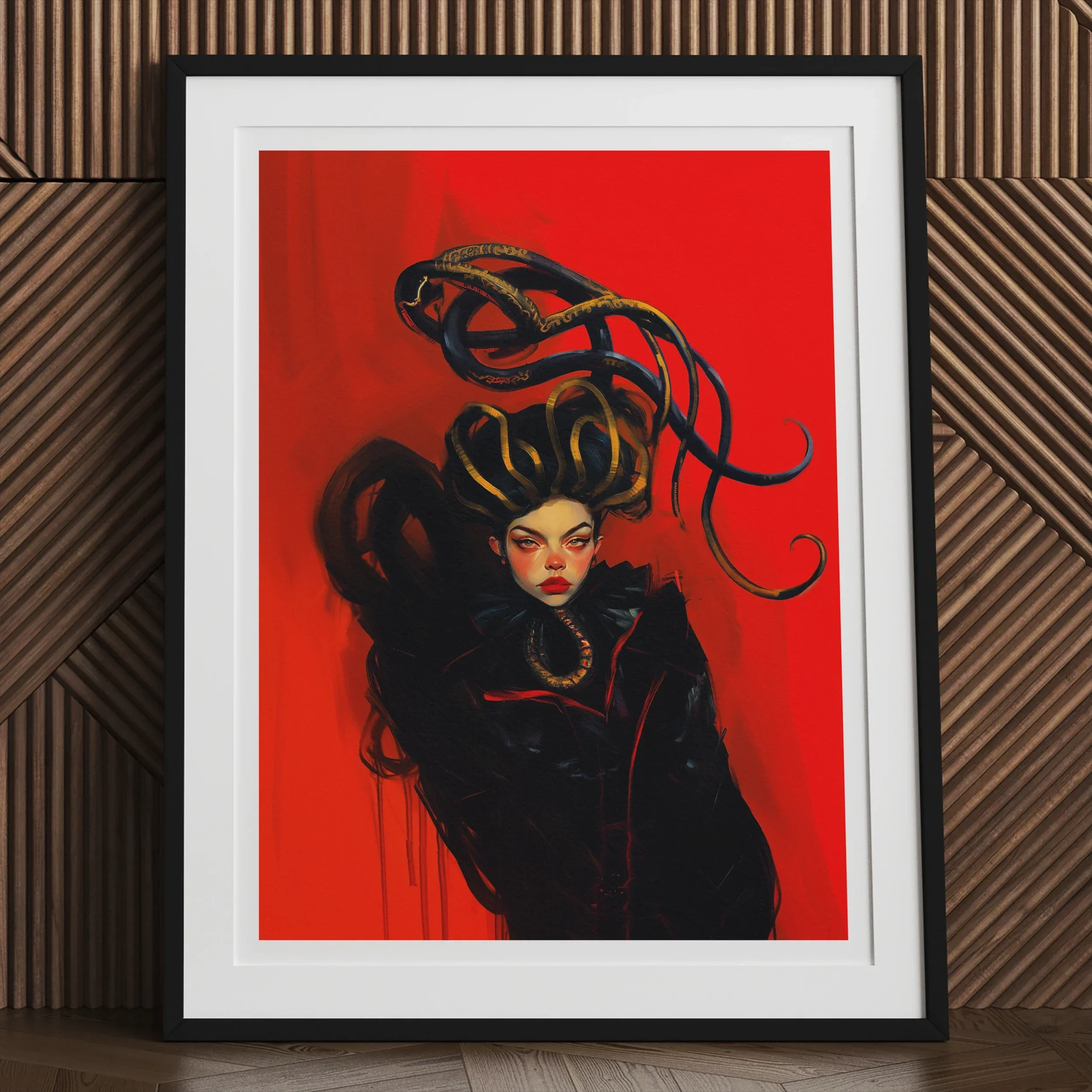 Lilith - Sapphic Witch Art Print, Framed Artwork Stylized Figure Elaborate Black Hair Vivid