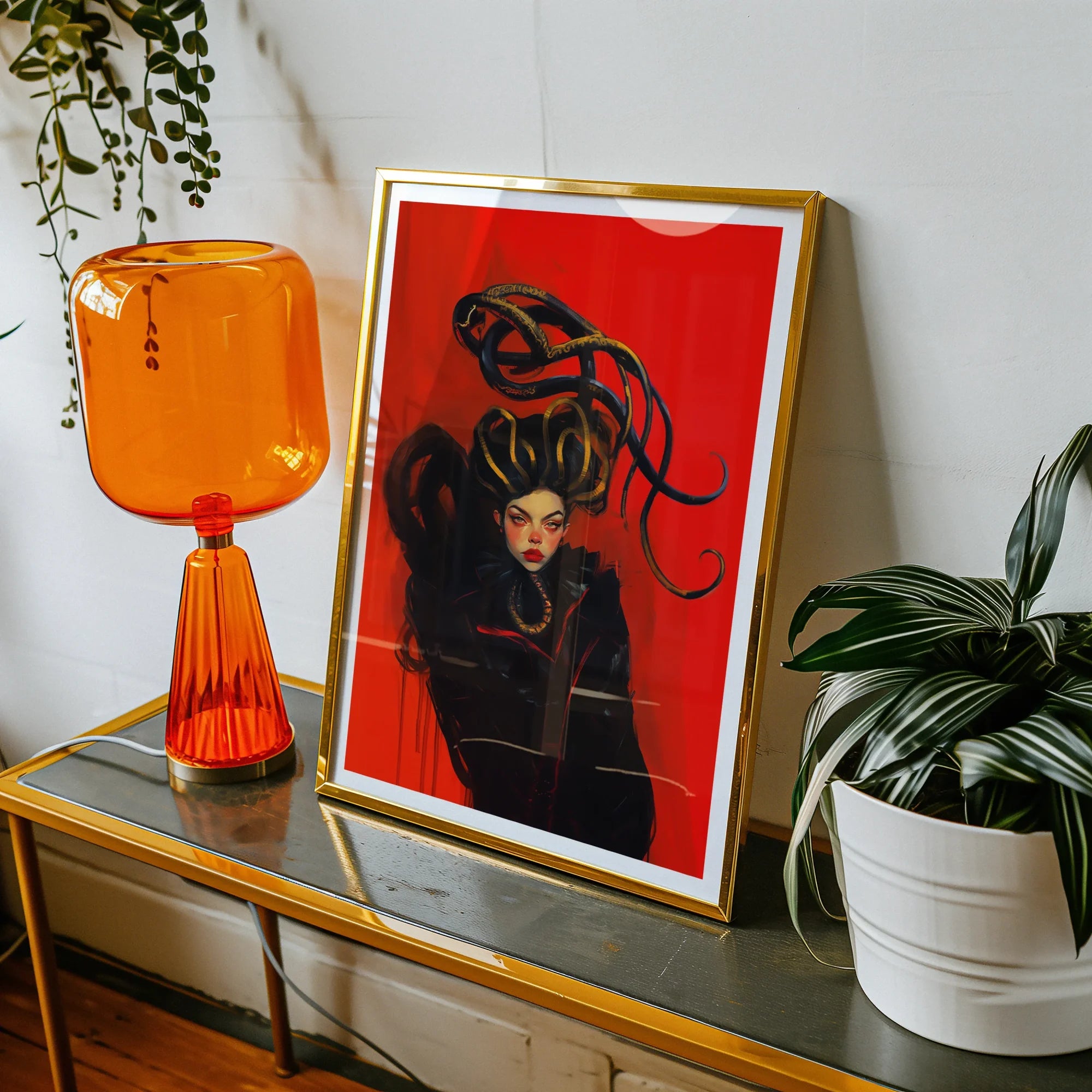 Lilith - Sapphic Witch Art Print, Framed Red Art Print Figure Black Hair Crimson