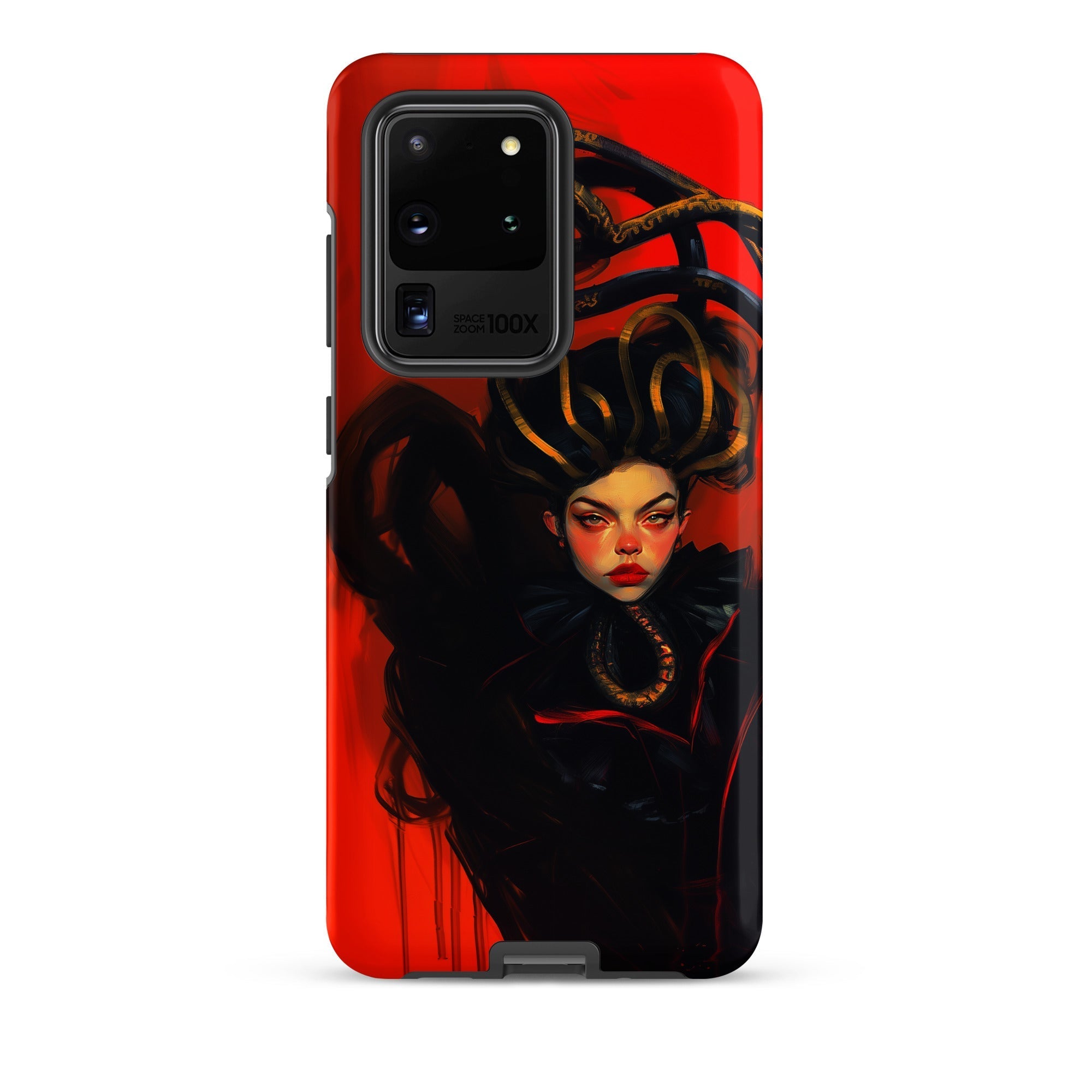 Lilith - Sapphic Witch Samsung Case, Galaxy S20 Ultra / Matte, Smartphone Case Vibrant Red Background Stylized Illustration Woman