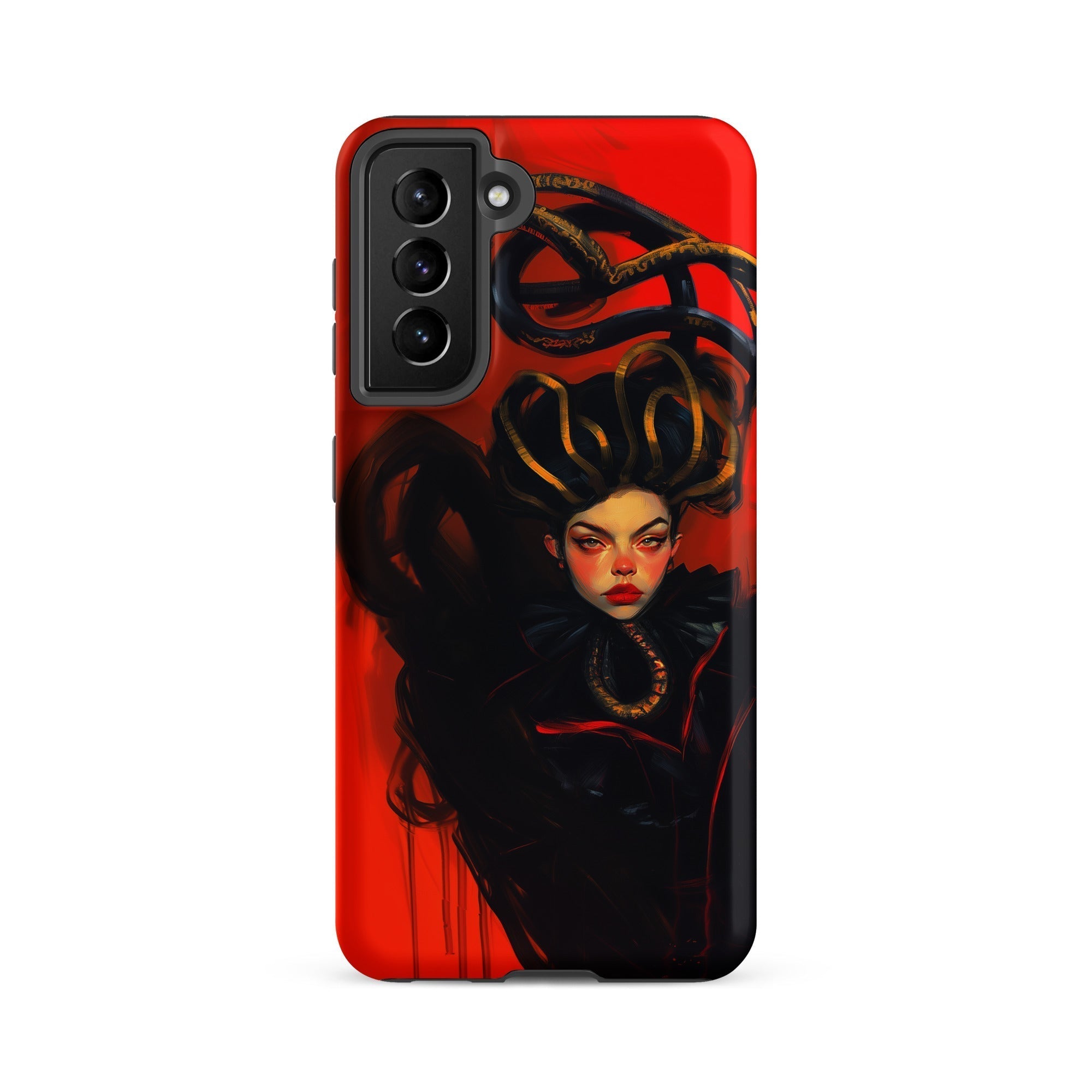 Lilith - Sapphic Witch Samsung Case, Galaxy S21 Fe / Matte, Red Smartphone Case Illustration Woman Dark Hair Golden