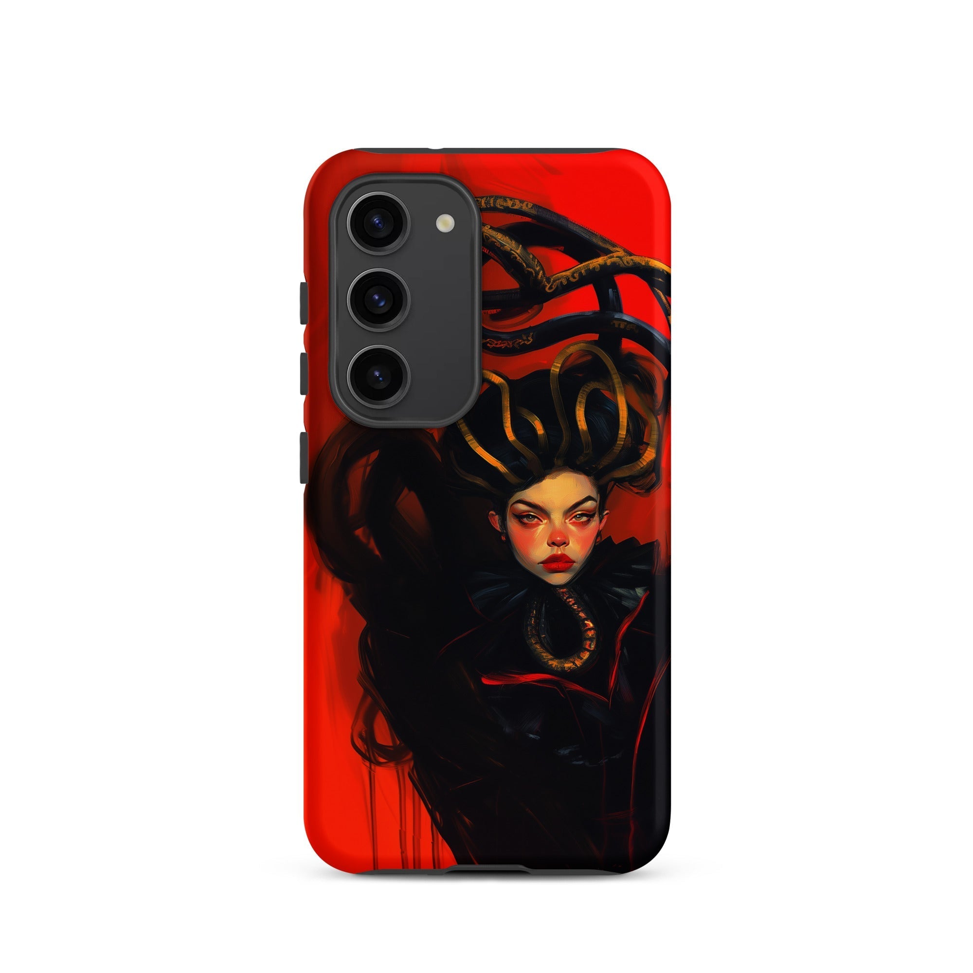 Lilith - Sapphic Witch Samsung Case, Galaxy S23 / Matte, Black Smartphone Case Vibrant Red Background Artistic Depiction