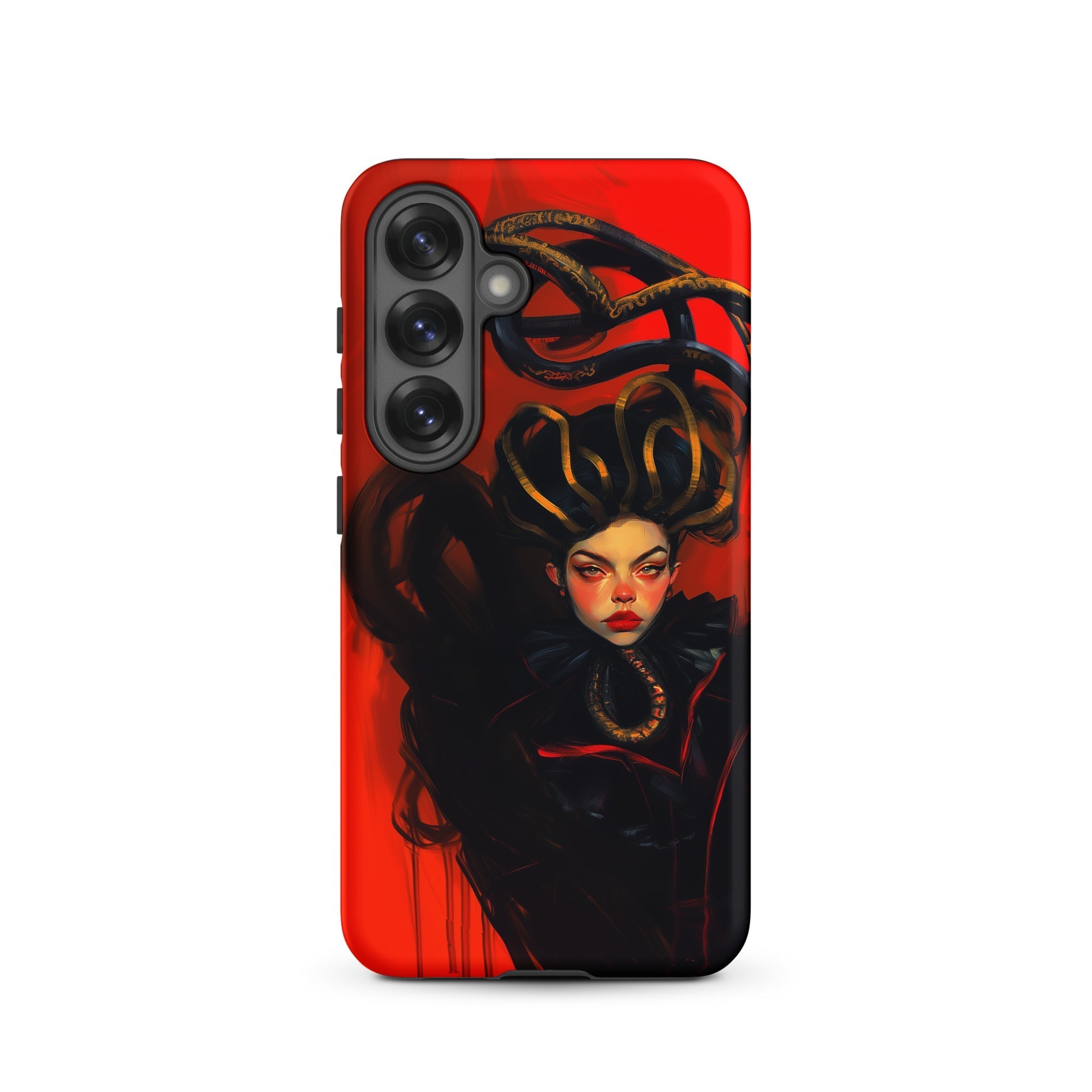 Lilith - Sapphic Witch Samsung Case, Galaxy S25 / Matte, Red Smartphone Case Illustration Woman Black Hair Eyes