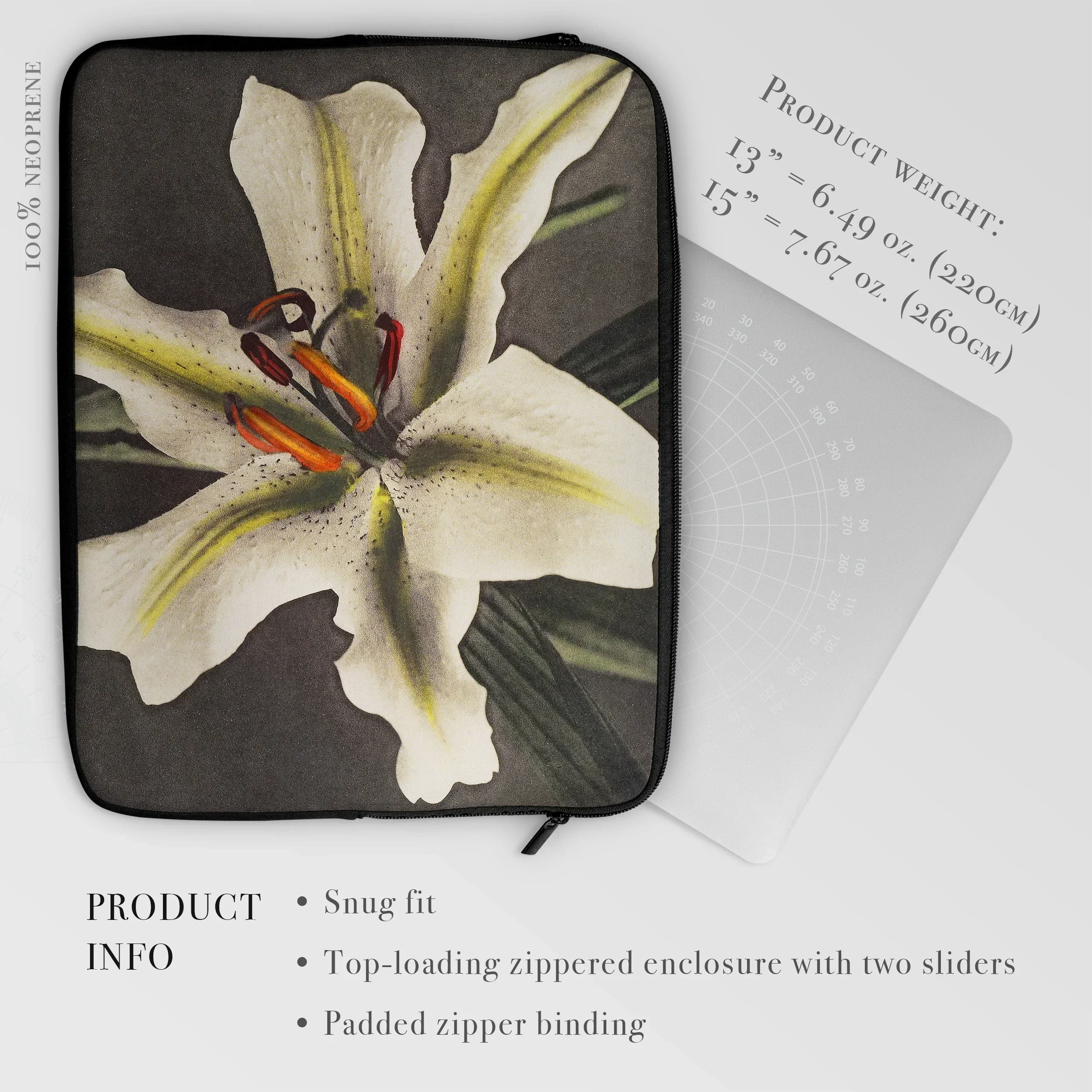 Lily - Kazumasa Ogawa Floral Art Laptop Sleeve, Laptop Sleeve Close-up Photograph White Lily Flower