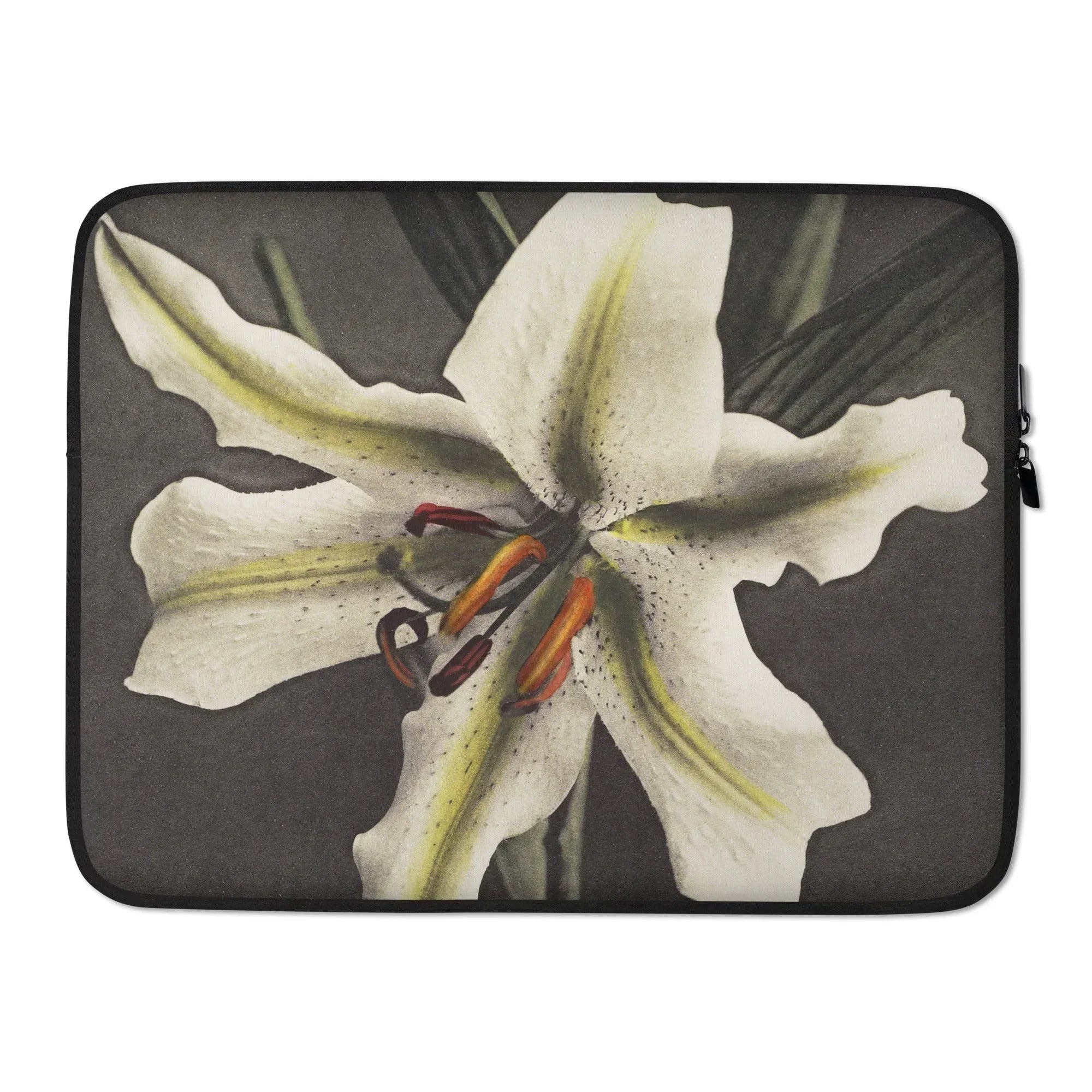 Lily - Kazumasa Ogawa Floral Art Laptop Sleeve, White Lily Flower Prominent Orange Stamens Pistil