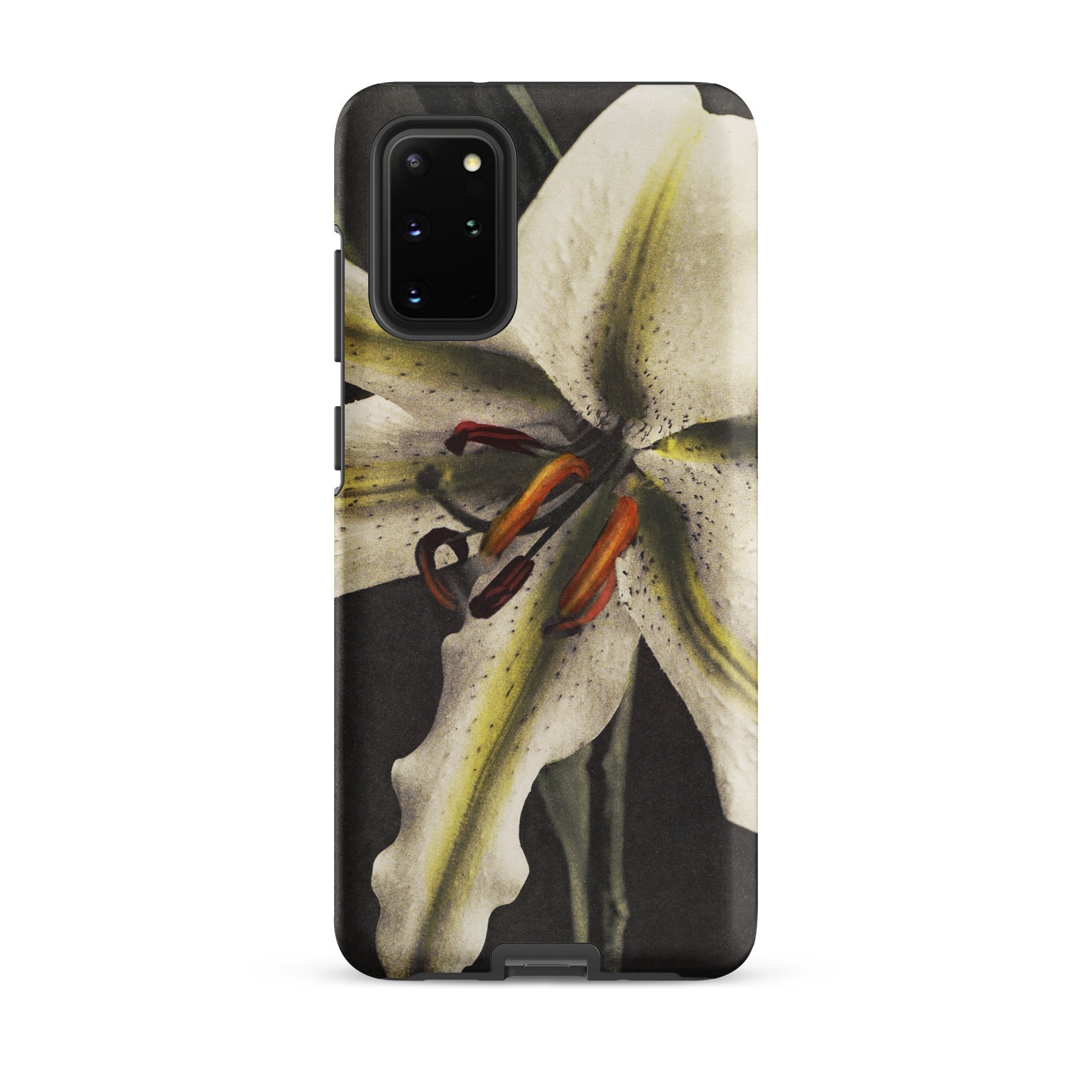 Lily Ogawa Kazumasa Floral Art Samsung Case, Galaxy S20 Plus / Matte, Black Smartphone Case White Lily Design