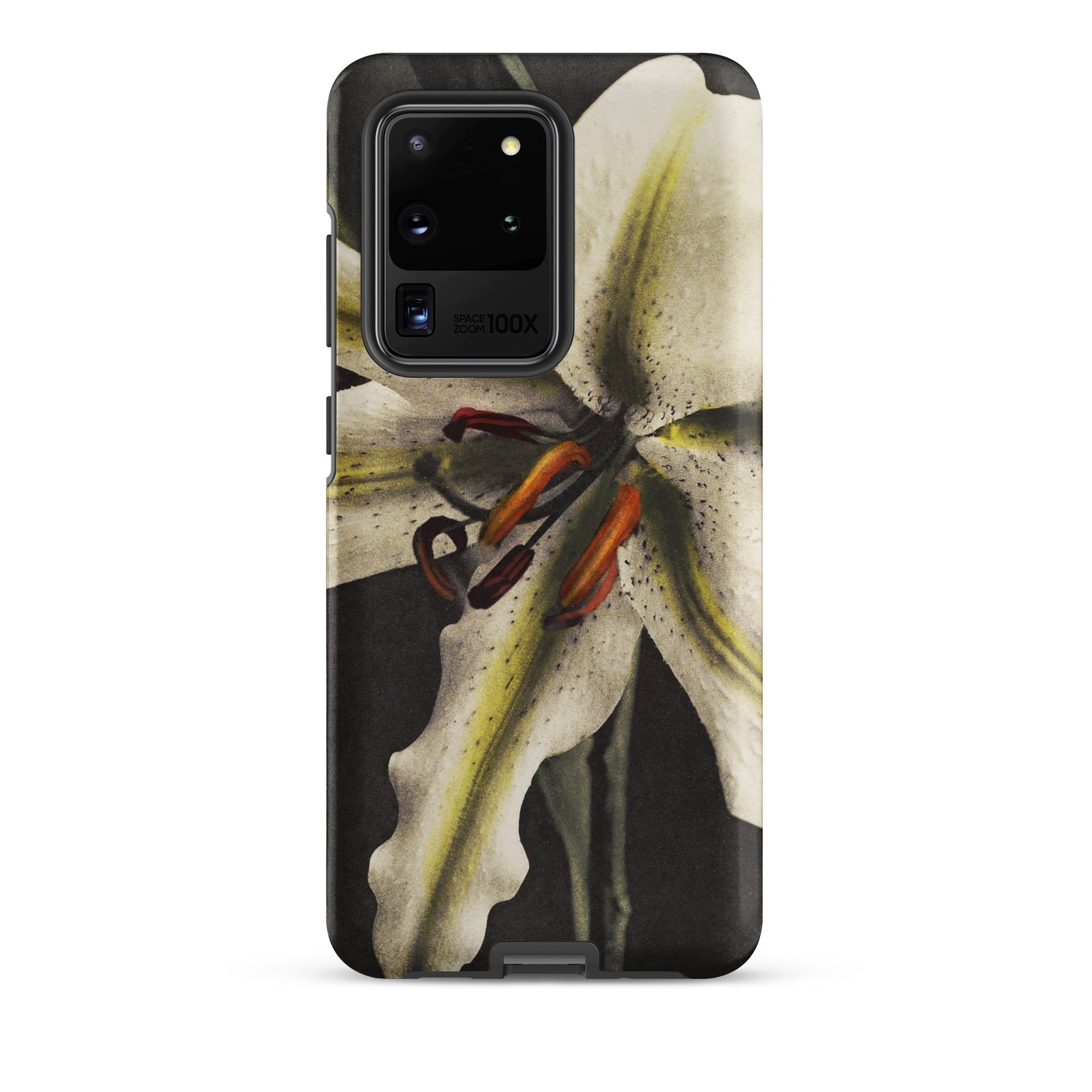 Lily Ogawa Kazumasa Floral Art Samsung Case, Galaxy S20 Ultra / Matte, Black Phone Case White Lily Flower Design