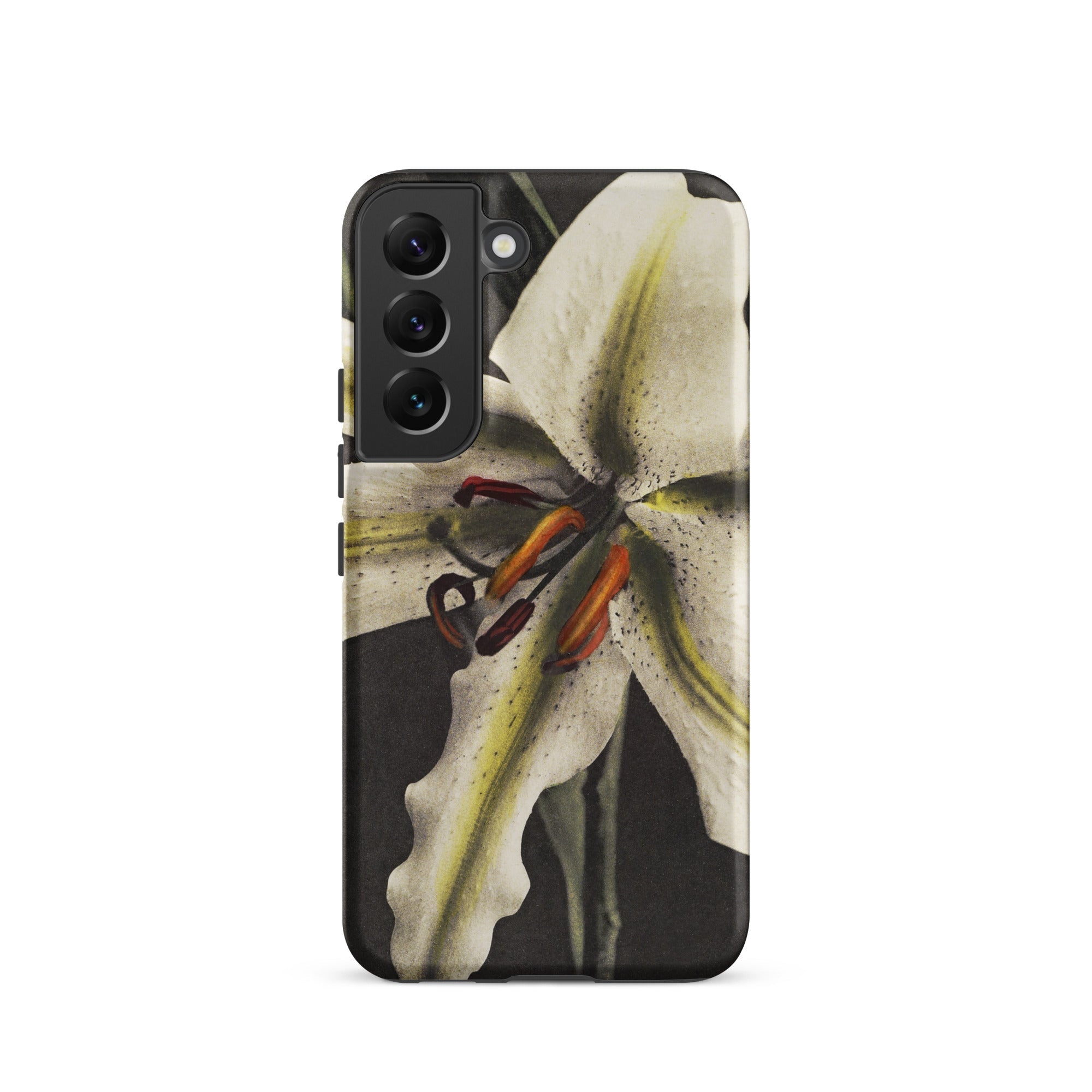 Lily Ogawa Kazumasa Floral Art Samsung Case, Galaxy S22 / Matte, Black Phone Case White Yellow Lily Design