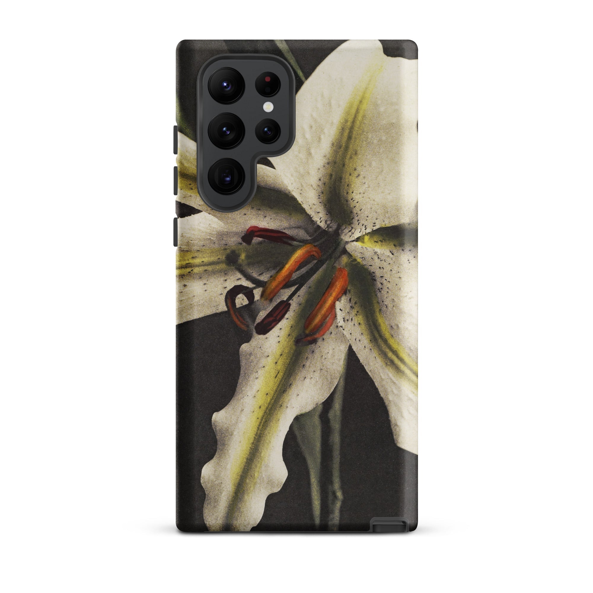 Lily Ogawa Kazumasa Floral Art Samsung Case, Galaxy S22 Ultra / Matte, Black Phone Case White Lily Design