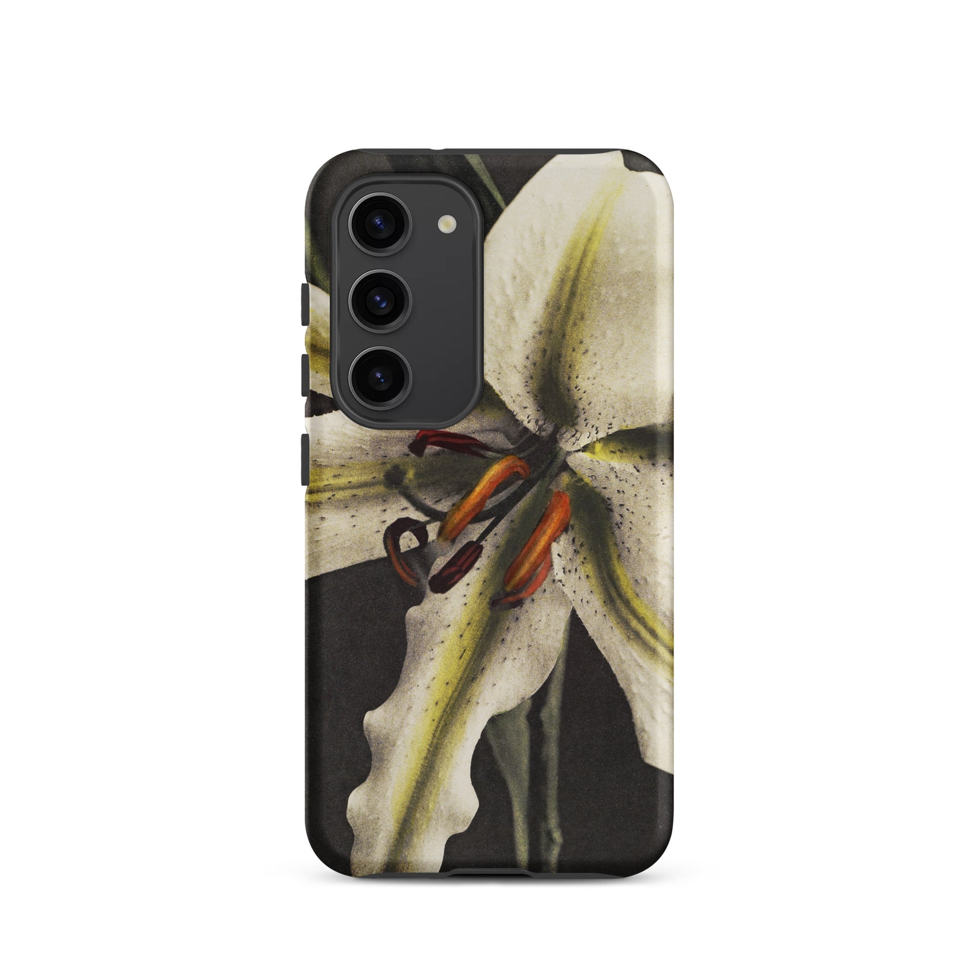Lily Ogawa Kazumasa Floral Art Samsung Case, Galaxy S23 / Matte, Black Smartphone White Lily Design