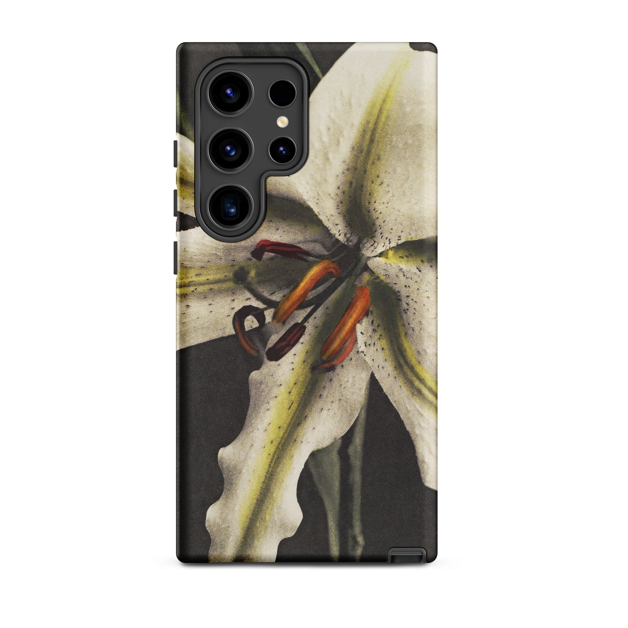 Lily Ogawa Kazumasa Floral Art Samsung Case, Galaxy S24 Ultra / Matte, Black Smartphone Case White Lily Flower Design