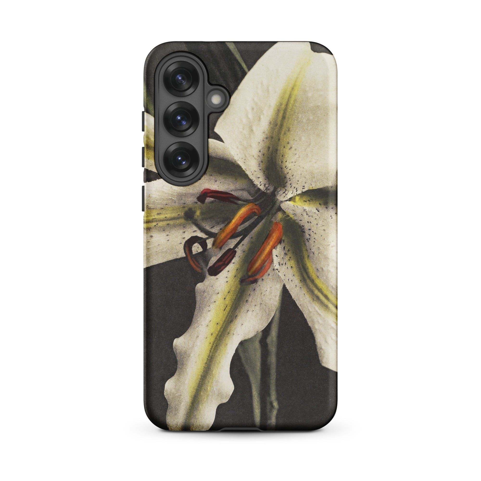 Lily Ogawa Kazumasa Floral Art Samsung Case, Galaxy S25 Plus / Matte, Black Smartphone Case White Lily Flower Design