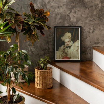 The Little Imp - Gay Devil Art Print, Framed Portrait Painting Figure White Hair Dark Background