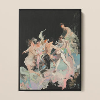 Our Little Secret - Neobarockes Bacchanal-Kunstdruck / Leinwand, 12x16’’ / 31x41cm / Schwarzer Rahmen, Poster Drucke & visuelle Kunstwerke, Toby Leon
