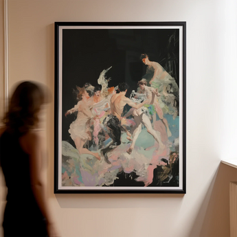 Our Little Secret - Neo-baroque Bacchanal Art Print / Canvas Black Framed Abstract Painting Pink Green Hues Modern, Blackness Holds, Bodies