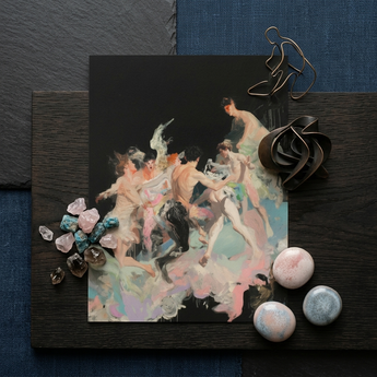 Our Little Secret - Neo-baroque Bacchanal Art Print / Canvas Rectangular Black-framed Classical Painting Nude Figures Dynamic, Blackness