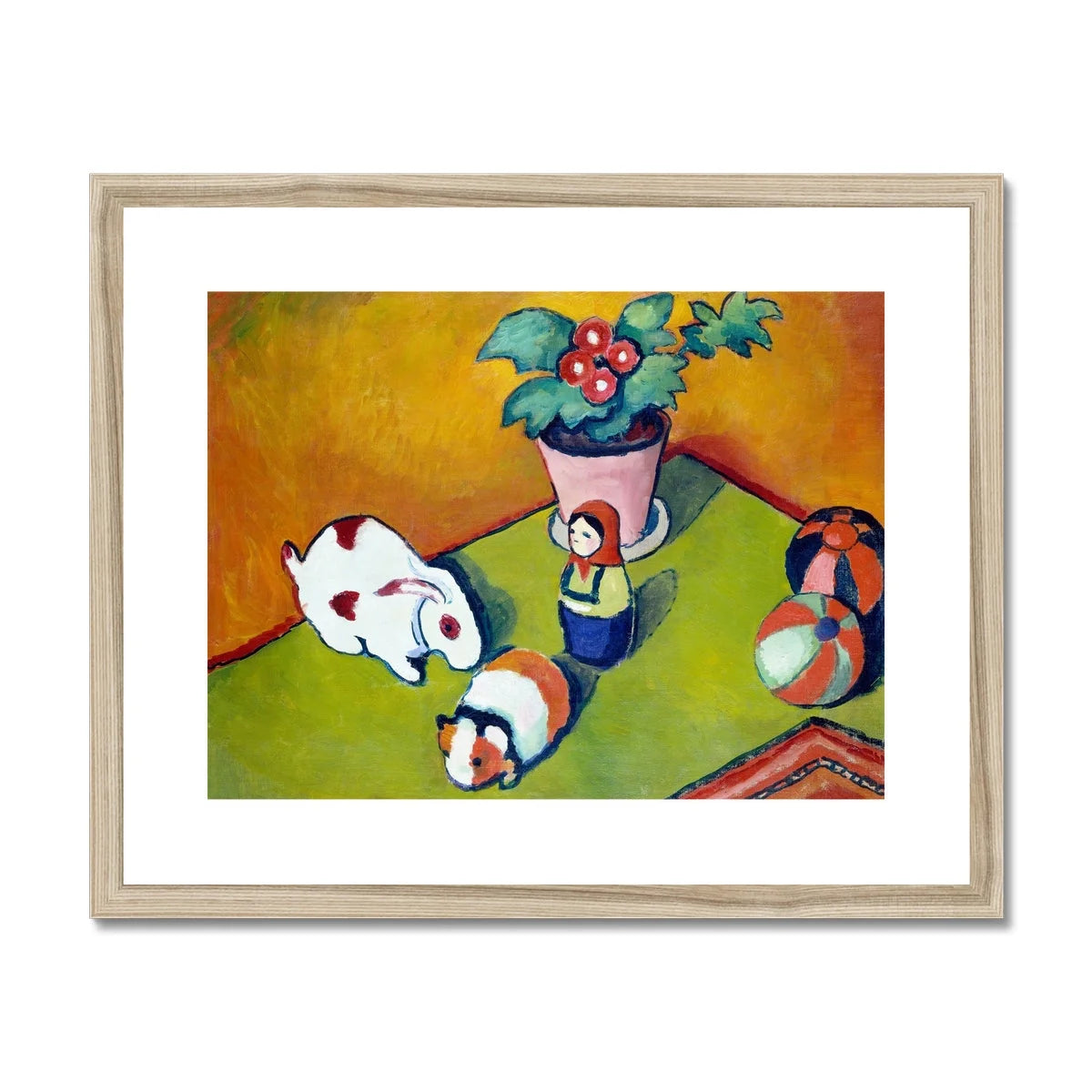 Little Walter’s Toys - August Macke Art Print, Framed Colorful Painting White Cat Decorative Vase Flowers