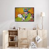 Little Walter’s Toys - August Macke Framed Canvas, Colorful Painting Pandas Green Surface Golden Background