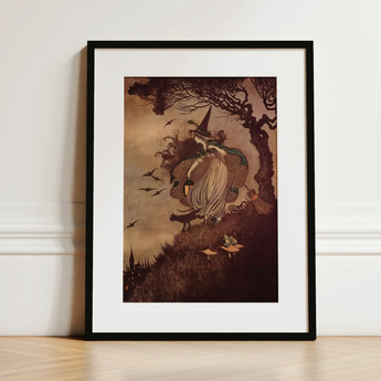 The Little Witch - Ida Rentoul Outhwaite Art Print / Canvas Framed Vintage-style Illustration Witch Pointed Hat Gown Perched Ida Rentoul