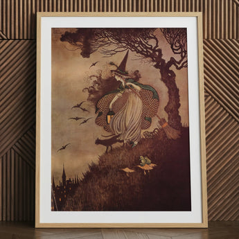 The Little Witch - Ida Rentoul Outhwaite Art Print / Canvas Wooden Framed Witch Print Broomstick Bats Ida Rentoul Outhwaite, Rentoul,