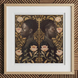 Lizzie & Carlotta - Afro-victorian Twins Art Print, 12x12’’ / 31x31cm / Natural Frame / 2’’ Matboard, Framed Art Print Two Women Profile