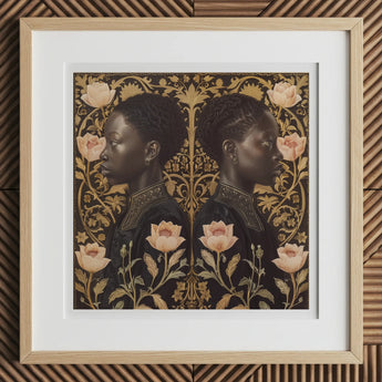 Lizzie & Carlotta - Afro-victorian Twins Art Print, 12x12’’ / 31x31cm / Natural Frame / 2’’ Matboard, Framed Art Print Two Women Profile