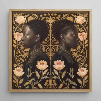 Lizzie & Carlotta - Afro-victorian Twins Art Print / Canvas, 12x12’’ / 31x31cm / Natural Frame, Posters Prints Visual Artwork, Toby Leon