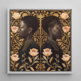 Lizzie & Carlotta - Afro-victorian Twins Art Print / Canvas, 12x12’’ / 31x31cm / White Frame, Posters Prints Visual Artwork, Toby Leon