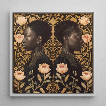 Lizzie & Carlotta - Afro-victorian Twins Art Print / Canvas, 12x12’’ / 31x31cm / White Frame, Posters Prints Visual Artwork, Toby Leon