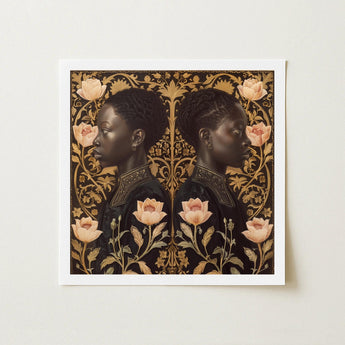 Lizzie & Carlotta - Afro-victorian Twins Art Print / Canvas Square-framed Two Symmetrical Profiles Black Women Afro Victorian, Nouveau