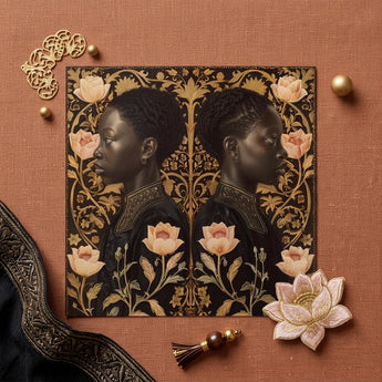Lizzie & Carlotta - Afro-victorian Twins Art Print / Canvas Black Portrait Print Two Women Profile Dark Background Afro Victorian Art,