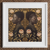 Lizzie & Carlotta - Afro-victorian Twins Art Print / Canvas Framed Artwork Two Black Women Profile Adorned Intricate Afro Victorian Art,
