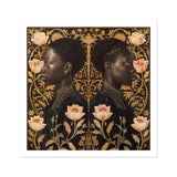 Lizzie & Carlotta - Afro-victorian Twins Art Print / Canvas Mirrored Profile Portraits Person Dark Skin Surrounded Ornate Afro Victorian