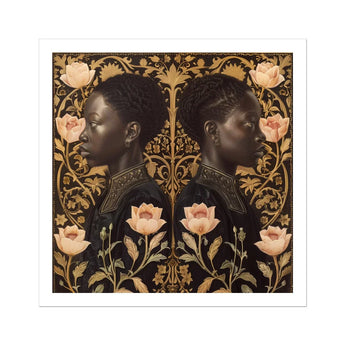 Lizzie & Carlotta - Afro-victorian Twins Art Print / Canvas Mirrored Profile Portraits Person Dark Skin Surrounded Ornate Afro Victorian