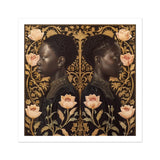 Lizzie & Carlotta - Afro-victorian Twins Art Print, Mirrored Profile Portraits Person Dark Skin Surrounded Ornate